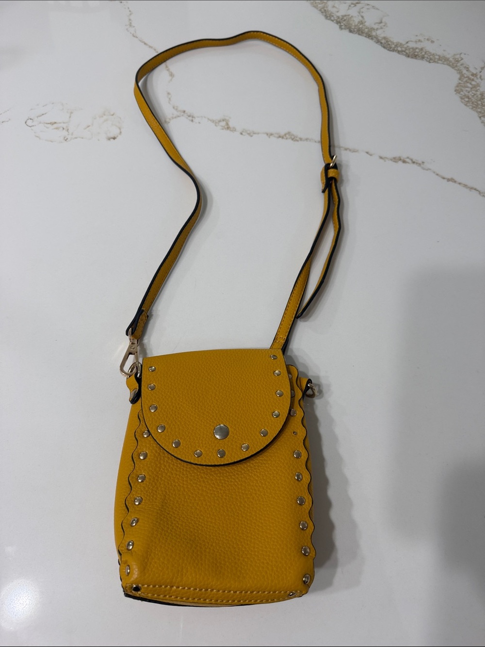 MKF Collection Vegan Leather Crossbody Bag with phone holder in Mustard Yellow